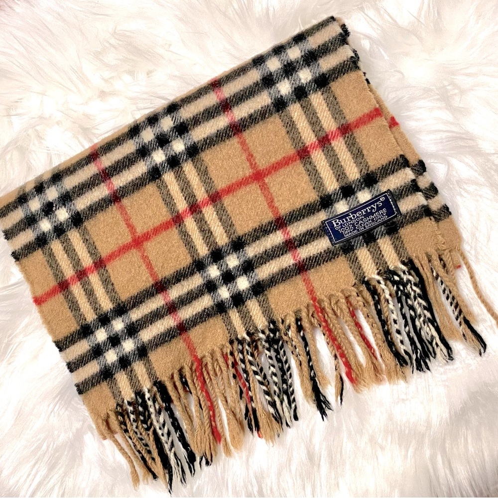 Burberry Tan and Red Plaid Scarf